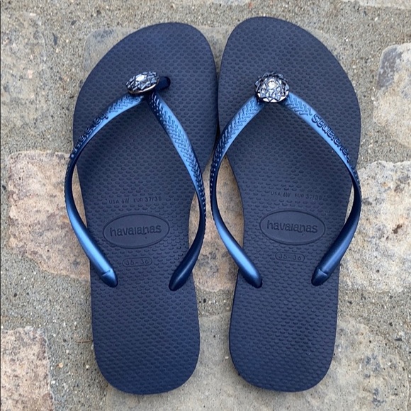 Havaianas Shoes - Havaianas Flip Flops Slim Crystal Poem Navy Blue